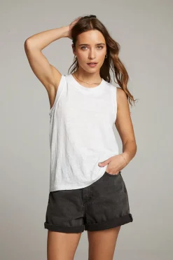 Chaser Brand Raw Edge White Muscle Tank Flash Sale