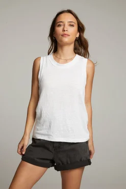 Chaser Brand Raw Edge White Muscle Tank Flash Sale