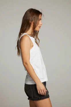 Chaser Brand Raw Edge White Muscle Tank Flash Sale