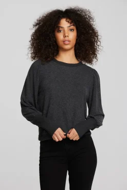 Chaser Brand Recycled Bliss Knit Crewneck Pullover With Rib And Puff Sleeve Cheap