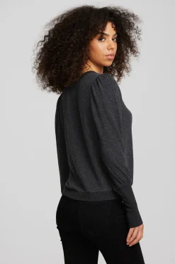 Chaser Brand Recycled Bliss Knit Crewneck Pullover With Rib And Puff Sleeve Cheap