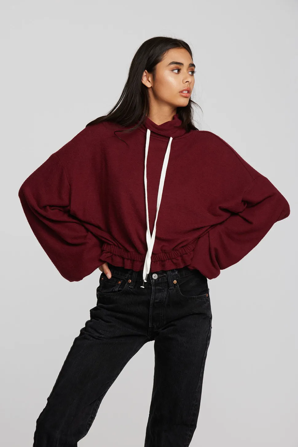 Chaser Brand Recycled Bliss Knit Cropped Pullover With Elastic Waist & Sleeve Cheap