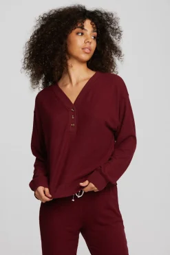 Chaser Brand Recycled Bliss Knit Long Sleeve Henley With Rib Sale