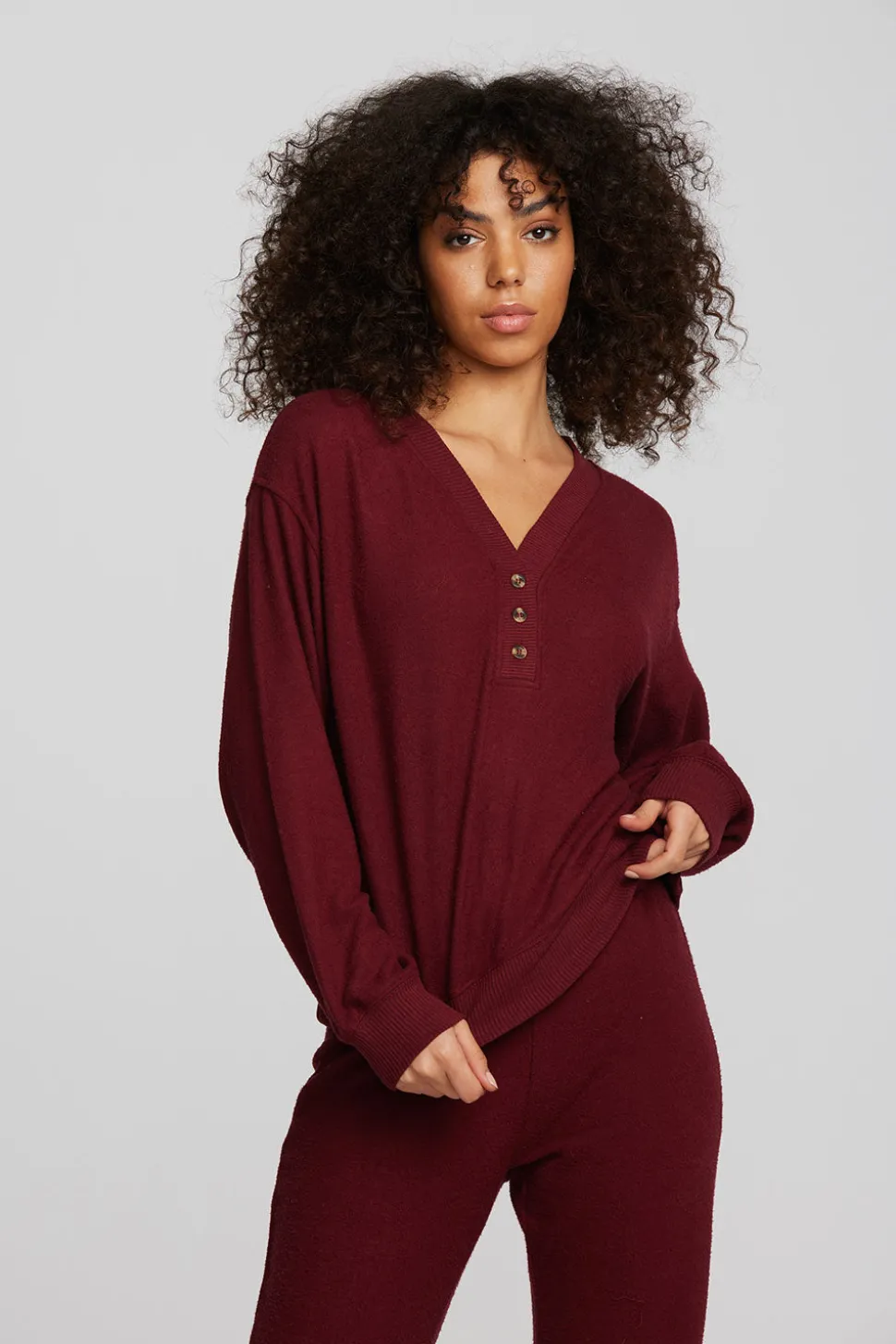 Chaser Brand Recycled Bliss Knit Long Sleeve Henley With Rib Sale