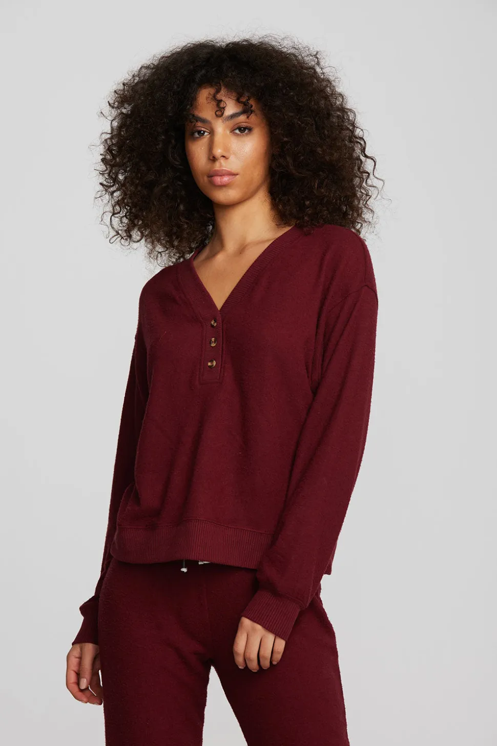 Chaser Brand Recycled Bliss Knit Long Sleeve Henley With Rib Sale