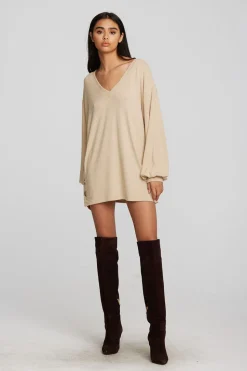 Chaser Brand Recycled Bliss Knit V-neck Tunic With Button Side Seam Sale
