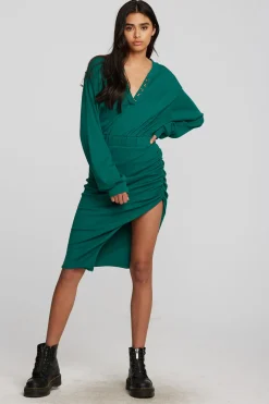 Chaser Brand Recycled Vintage Rib Midi Dress With Shirring And Side Slit Cheap