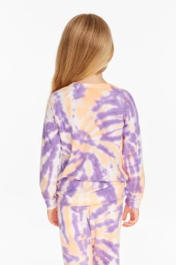 Chaser Brand Reverse Peach Lavender Tie Dye Cozy Knit Pullover New