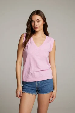 Chaser Brand Rolled Pastel Lavender Armhole V-neck Muscle Tank Best