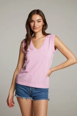 Chaser Brand Rolled Pastel Lavender Armhole V-neck Muscle Tank Best