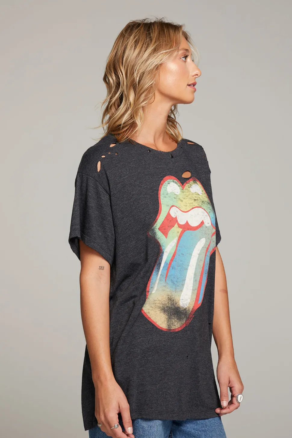 Chaser Brand Rolling Stones Classic Logo Distressed Tee Store