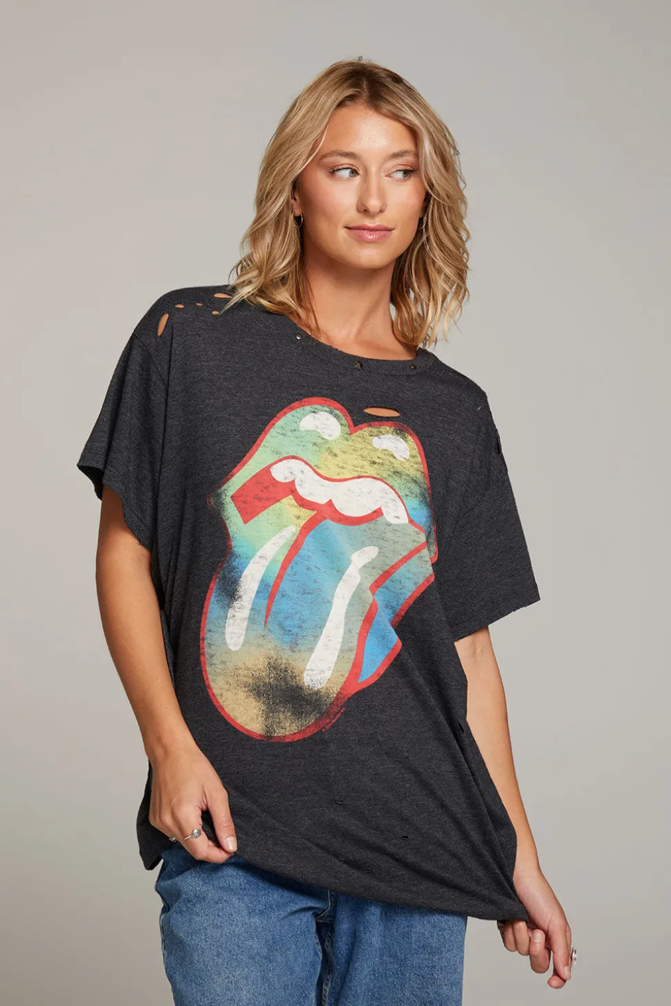 Chaser Brand Rolling Stones Classic Logo Distressed Tee Store