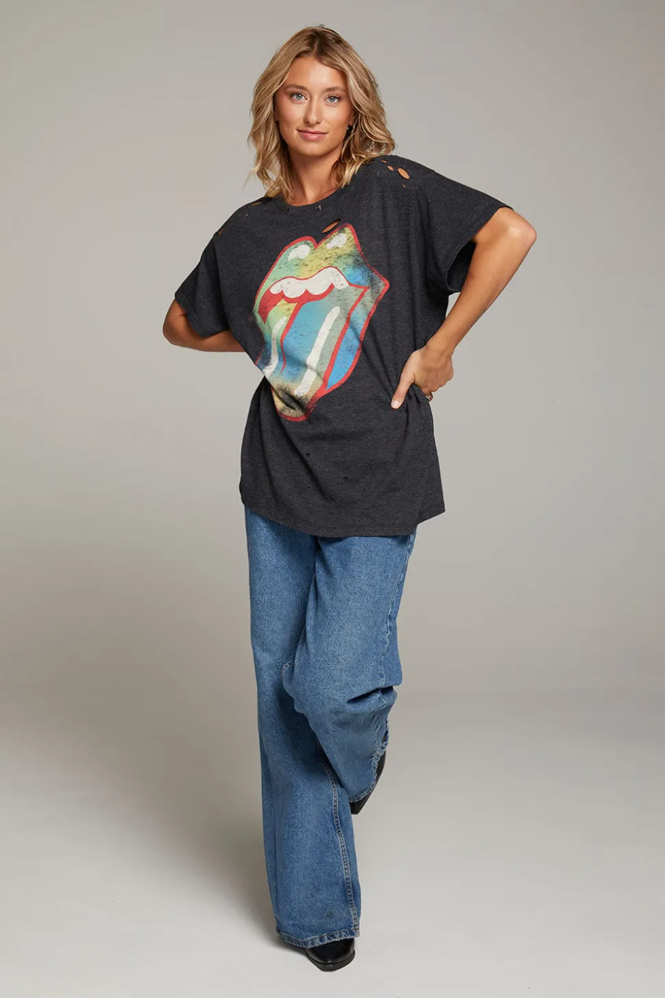 Chaser Brand Rolling Stones Classic Logo Distressed Tee Store