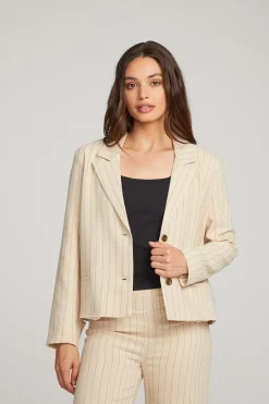 Chaser Brand Santanaa White Pinstripe Blazer Sale