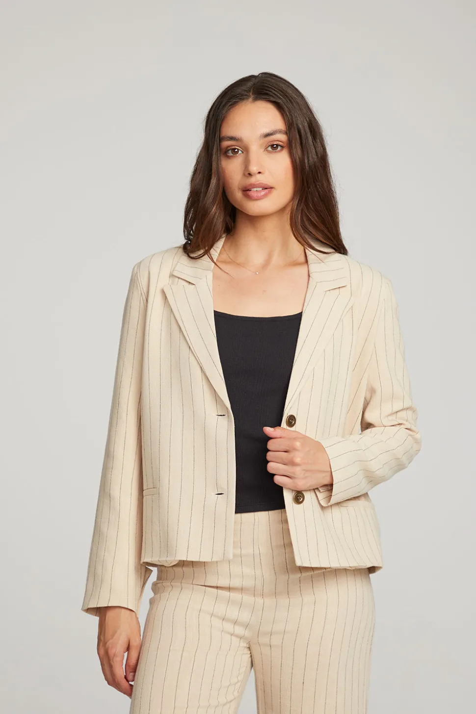 Chaser Brand Santanaa White Pinstripe Blazer Sale