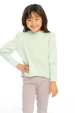 Chaser Brand Semi Cropped Hi Lo Mock Neck Puff Sleeve Pullover Sale
