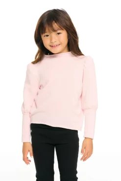 Chaser Brand Semi Cropped Hi Lo Mock Neck Puff Sleeve Pullover Store