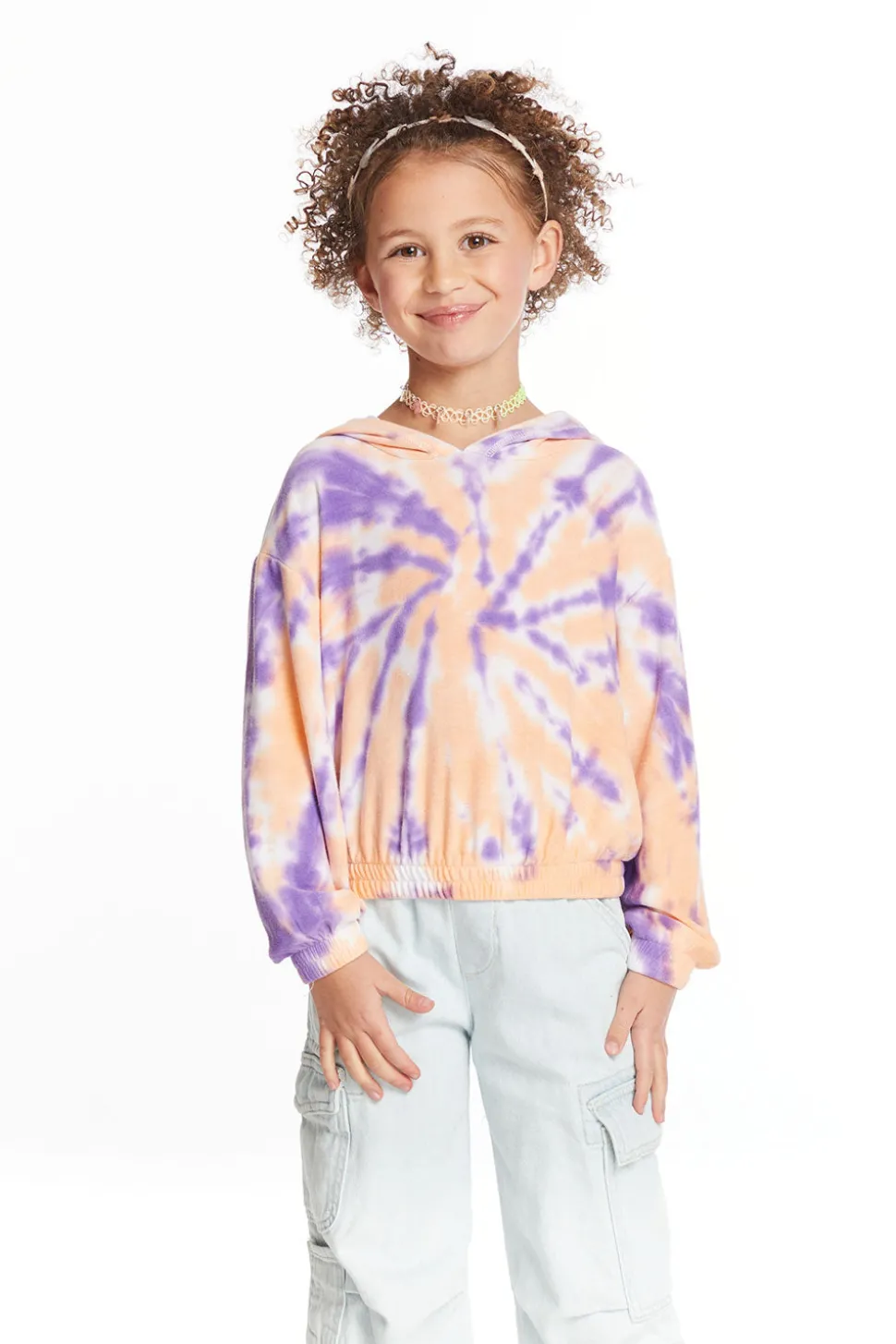 Chaser Brand Semi Cropped Peach Lavender Girls Shirred Hoodie Pullover Best