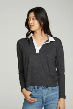 Chaser Brand Semi Cropped Polo Boxy Short Sleeve Tee Hot