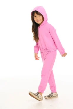 Chaser Brand Semi Cropped Shirred Hoodie Pullover Discount