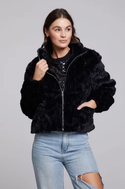 Chaser Brand Sequin Faux Fur Puff Sleeve Jacket Clearance