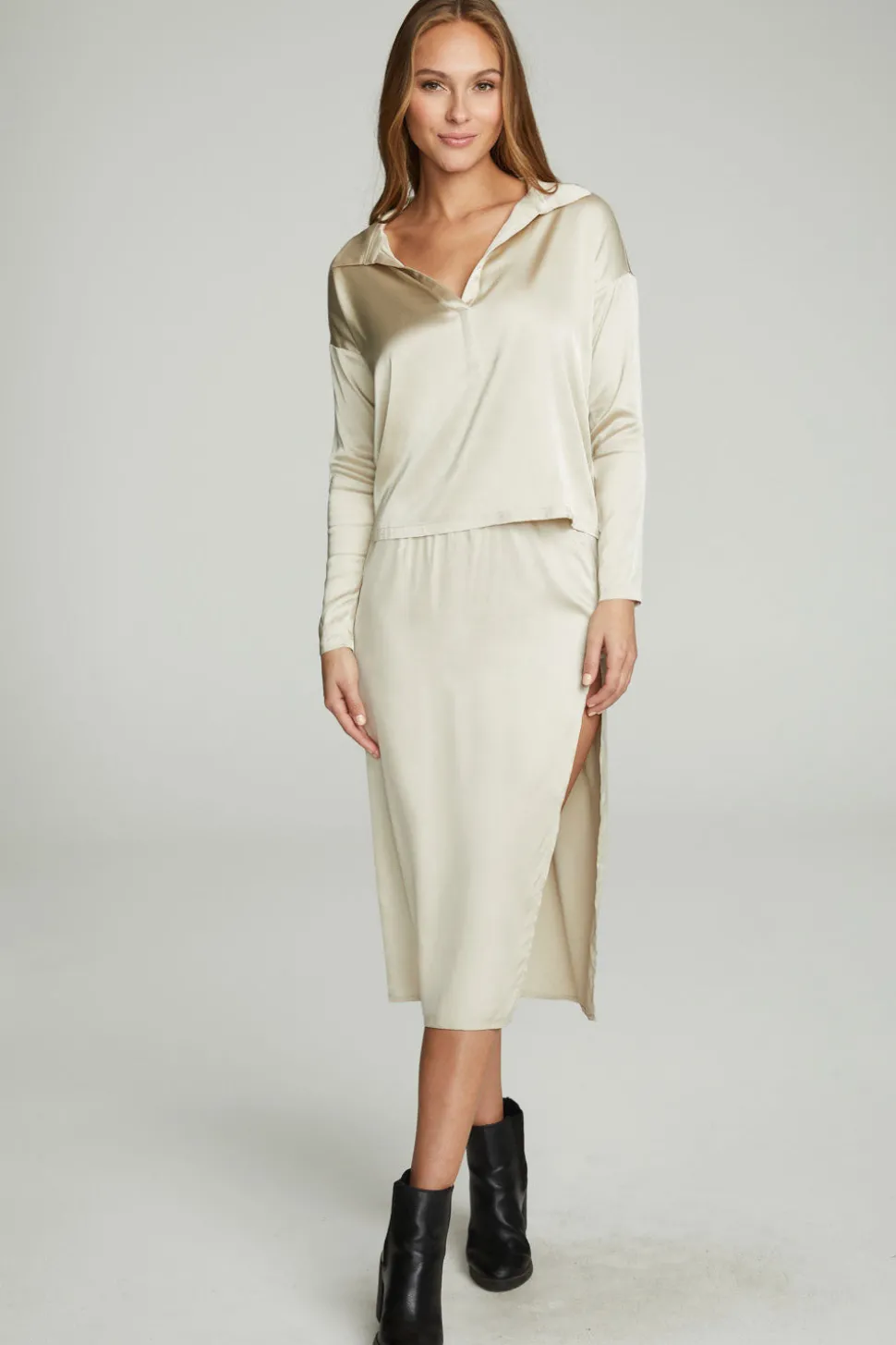 Chaser Brand Side Slit Midi Skirt Flash Sale