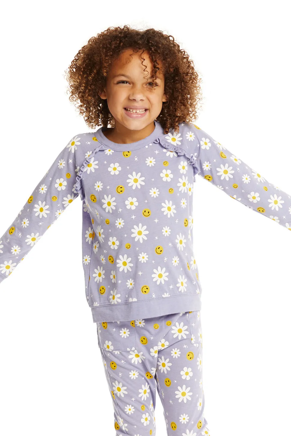 Chaser Brand Smiley Daisies Long Sleeve Ruffle Top Online