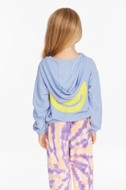 Chaser Brand Star Smiley Semi Cropped Shirred Hoodie Pullover Flash Sale
