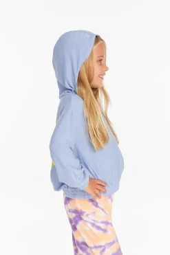 Chaser Brand Star Smiley Semi Cropped Shirred Hoodie Pullover Flash Sale