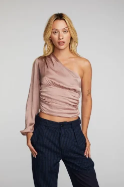 Chaser Brand Stretch Silky Woven Cold Shoulder Blouse Online