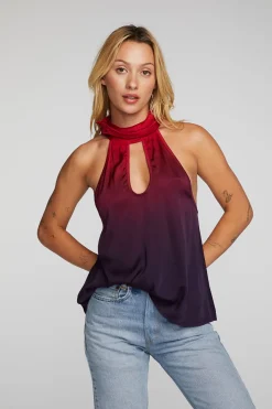 Chaser Brand Stretch Silky Woven Halter Top Store