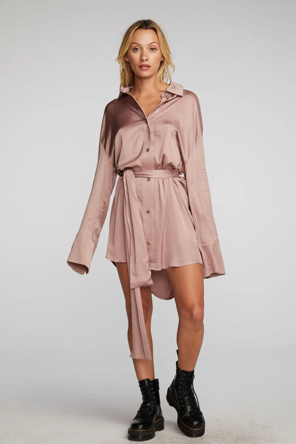 Chaser Brand Stretch Silky Woven Shirt Dress Best