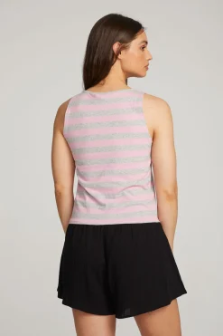 Chaser Brand Teague Pastel Lavender And Grey Marl Striped Tank Shop