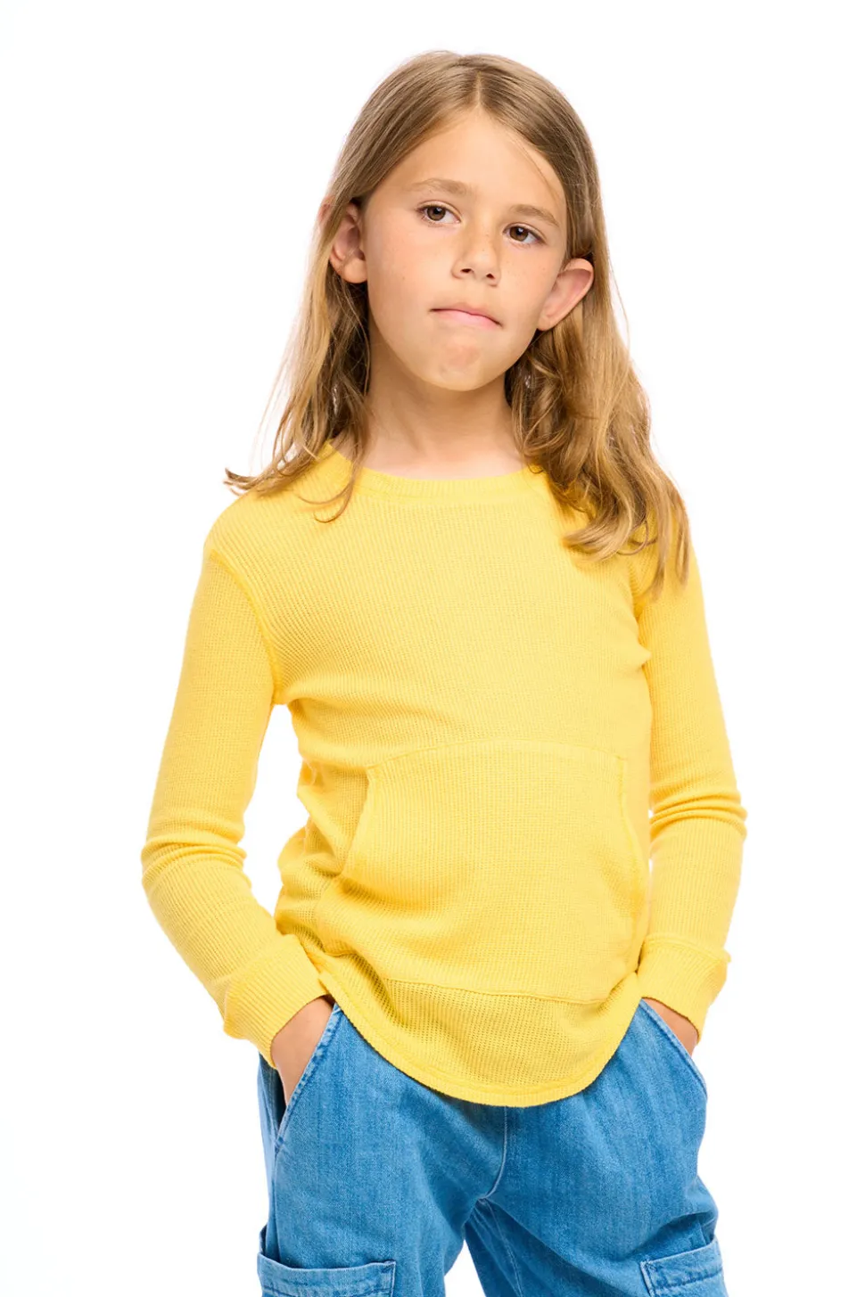 Chaser Brand Thermal Long Sleeve Crew Neck Shirttail Tee With Kanga Pocket Discount