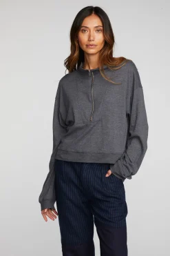 Chaser Brand Triblend Half Zip Pullover With Rib Sale