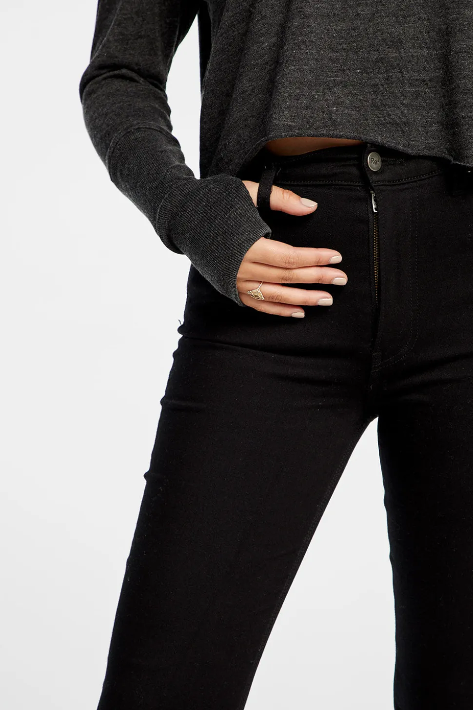 Chaser Brand Triblend Jersey Cropped Open Neck Long Sleeve Thumbhole Tee Outlet