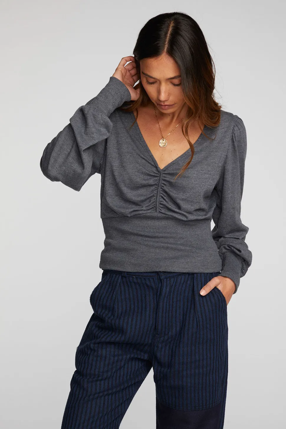 Chaser Brand Triblend V-neck Long Sleeve Blouse Store