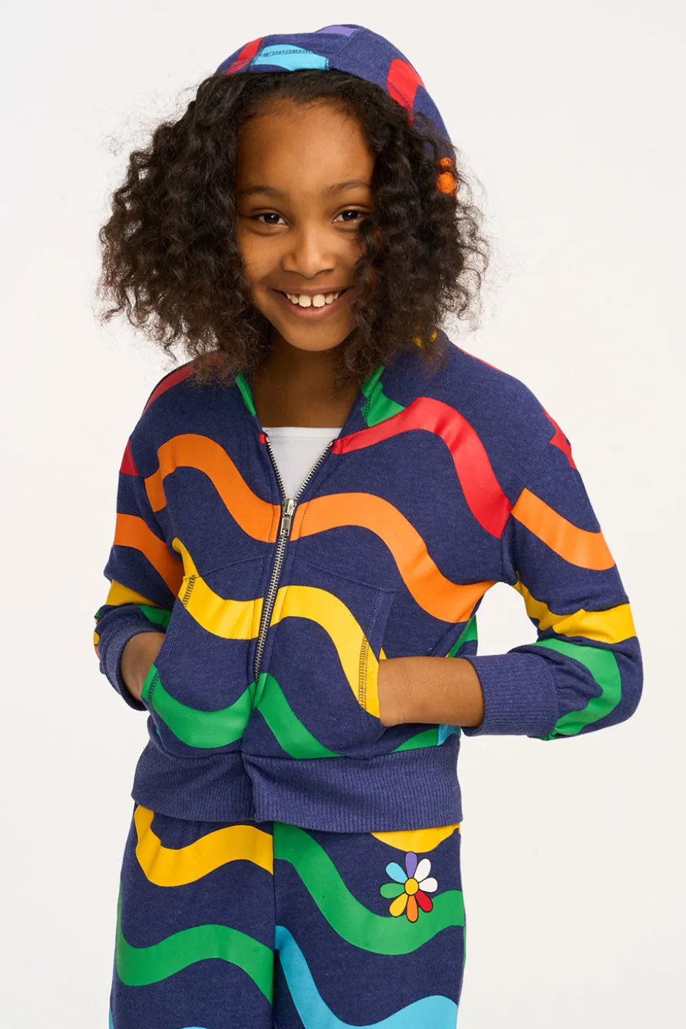 Chaser Brand Wavy Flower Rainbow Zip-up Hoodie Discount