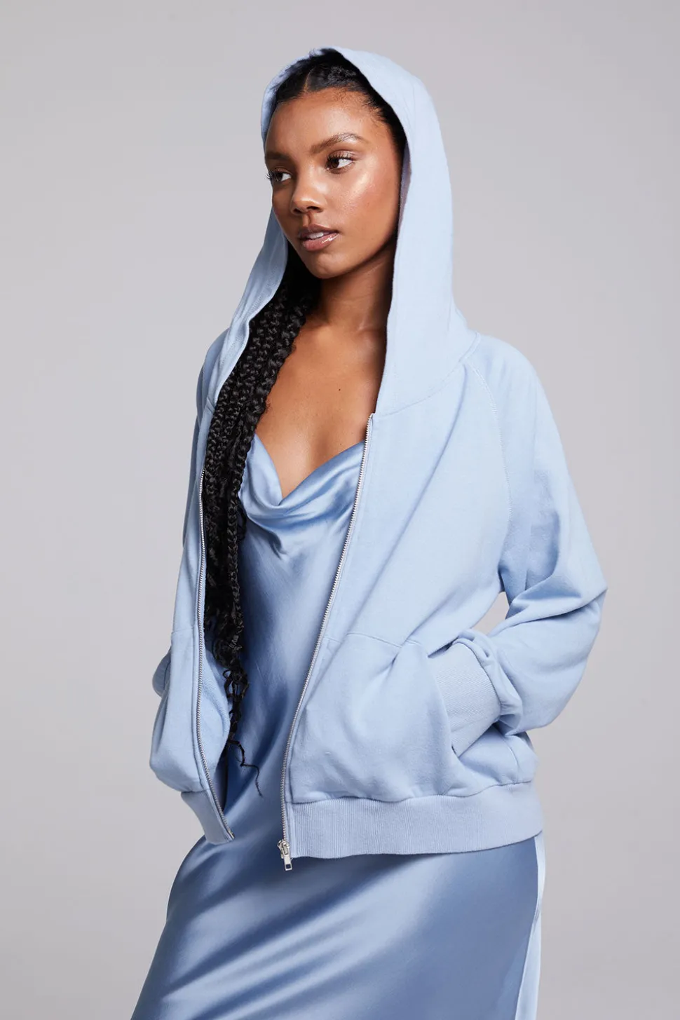 Chaser Brand Yaro Blue Grotto Zip Up Sweatshirt Cheap