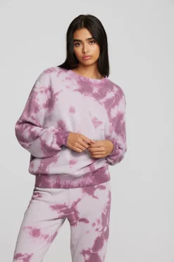 Chaser Brand Zuma Cotton Terry Crewneck Pullover With Distressed Detail Long Sleeve Cheap