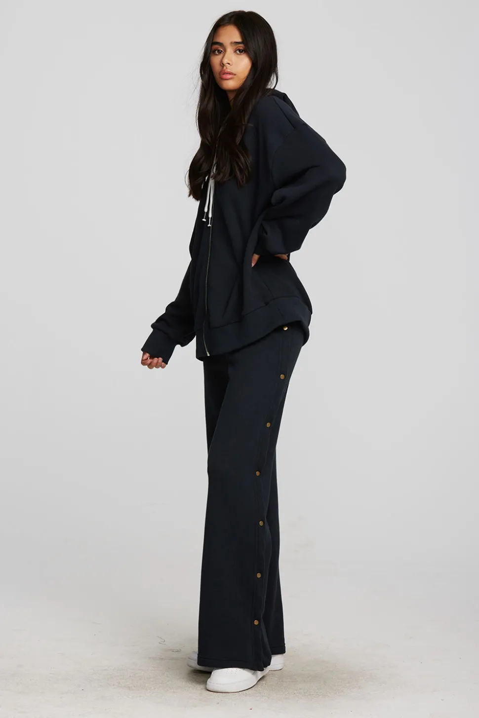 Chaser Brand Zuma Cotton Terry Wide Leg Joggers With Button Side Seam Outlet