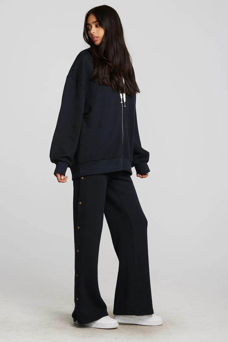 Chaser Brand Zuma Cotton Terry Wide Leg Joggers With Button Side Seam Outlet